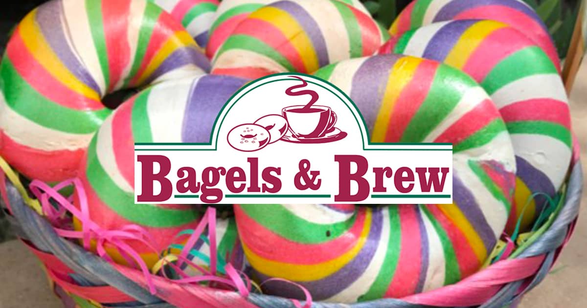 Easter colored bagels in a basket
